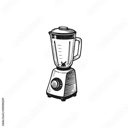 Electronic blender. Black white vector illustration.