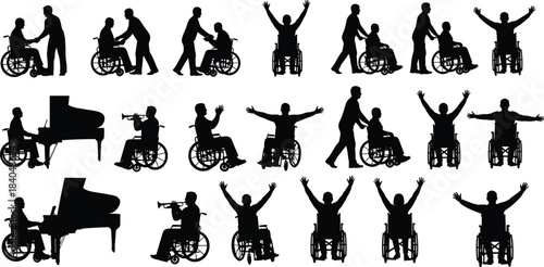 Collection of Romantic Couple Silhouettes Vector Illustration, Male and Female Figures Kissing, Dancing, Hugging, and Proposing for Love, Wedding, Relationship, and Valentine's Day.