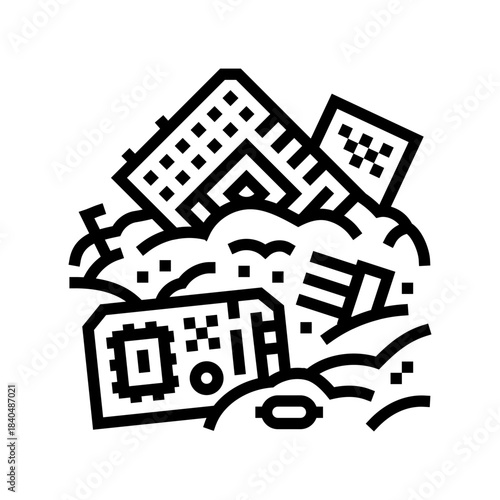 circuit boards piles e waste pollution line icon vector illustration