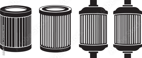 Four Cylindrical Filters With Vertical Pleats And Caps On White Background filtration