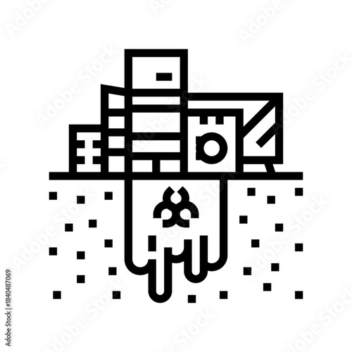 toxic chemicals leaking from e waste pollution line icon vector illustration
