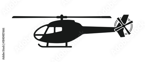 Black helicopter silhouette icon vector graphic illustration on white background