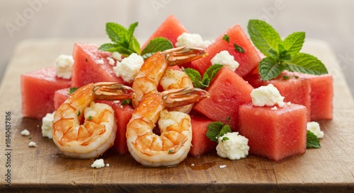 Grilled Shrimp Watermelon Feta Salad with Mint
