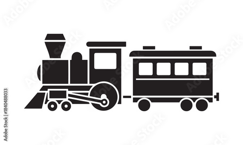 Steam locomotive toy train and passenger car simple black silhouette icon