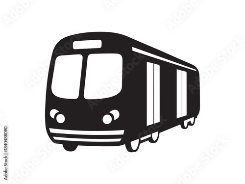 Stylized black and white vector icon of a modern subway train or tram car