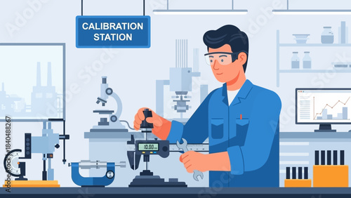 Scientist Performing Calibration Work at Laboratory with Advanced Equipment