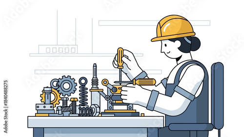 Innovative female engineer assembling machinery components in modern workplace