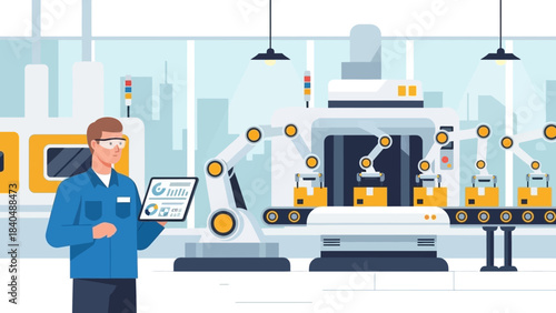 Advanced manufacturing process with automated machinery in a high-tech factory