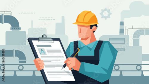 industrial engineer inspecting a manufacturing plant with safety helmet and