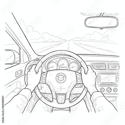 Car steering view from internal car's view