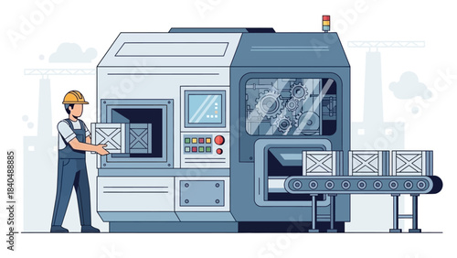 industrial manufacturing process involving automated machinery and worker