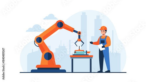 industrial robotic arm assembling products in a modern factory setting with a