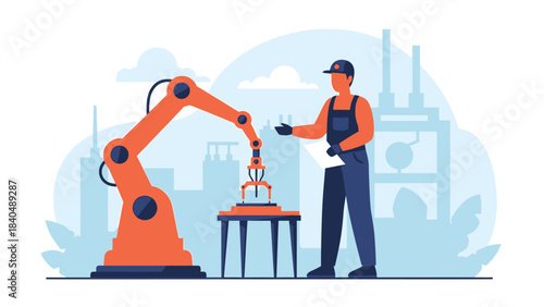 Industrial Worker Operating Robotic Arm in Modern Manufacturing Facility