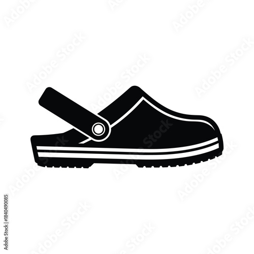 Black clog shoe silhouette with white stripes 