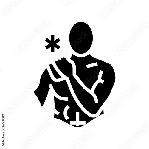 bodybuilder ice pack on arm glyph icon vector illustration