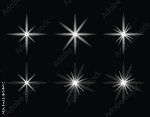 Lens Flare Starburst Set on Black Background
