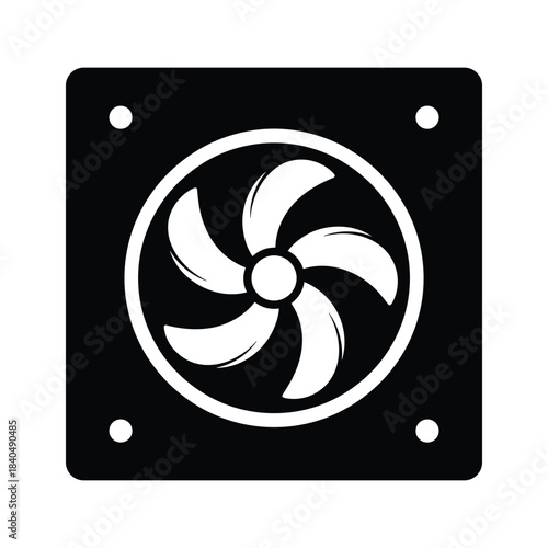 Black computer fan icon with white blades cooling technology 1