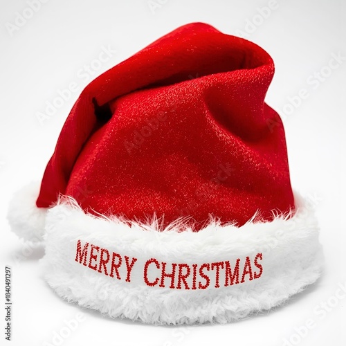 A pair of Christmas themed glasses  a pink Santa hat contrasts with a white fur trimmed 