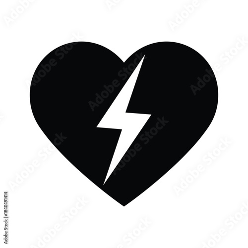 Black heart with white lightning bolt symbol vector