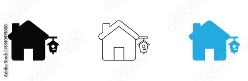 Charming home icon featuring a delightful hanging birdhouse perfect for nature and real estate concepts