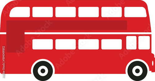 Red London Double Decker Bus Flat Vector Icon
