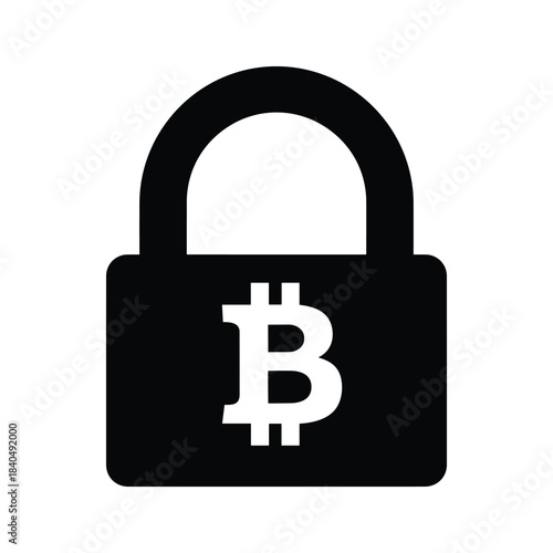 Black padlock with white bitcoin symbol on white background 1