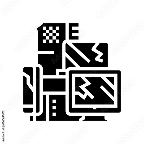 discarded laptops monitors e waste pollution glyph icon vector illustration