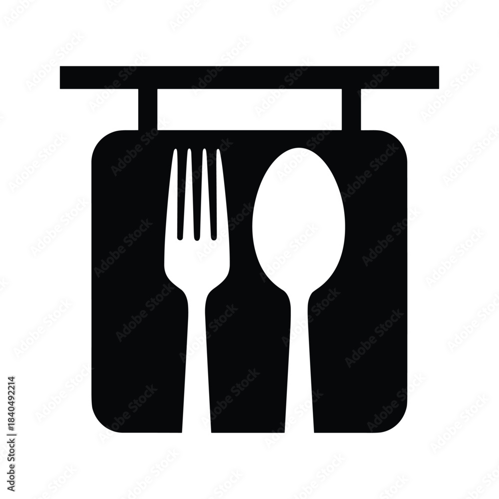 Fototapeta premium Black restaurant sign with white fork and spoon icons