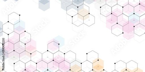 A subtle hexagon pattern background with interconnected shapes in soft multicolor vector. Simple abstract modern background black geometric hexagonal honeycomb shape texture background 3d copy space.