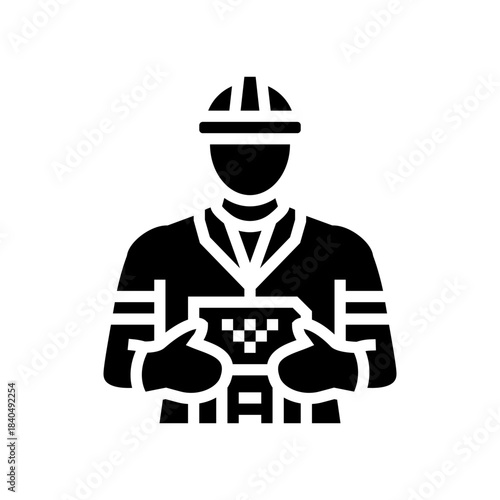 landfill workers handling e waste pollution glyph icon vector illustration