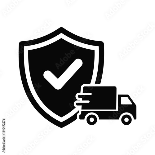 Black shield with checkmark and delivery truck icon 1