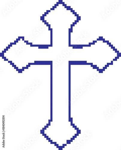 Catholic cross 8-bit pixel icon. Vector illustration.