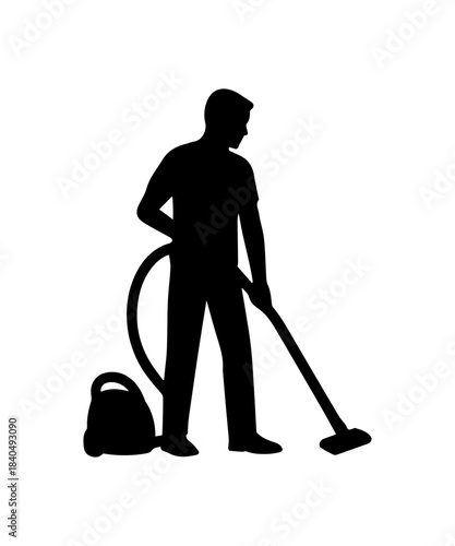 Person simple silhouette with vacuum cleaner.