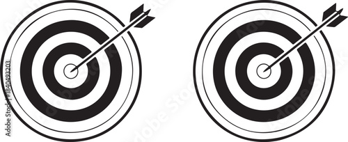 Target With Arrow Hitting The Bullseye In Outline And Solid Black Silhouette archery