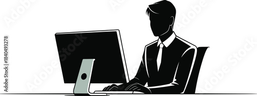 Manager explaining strategy, flat black vector silhouette