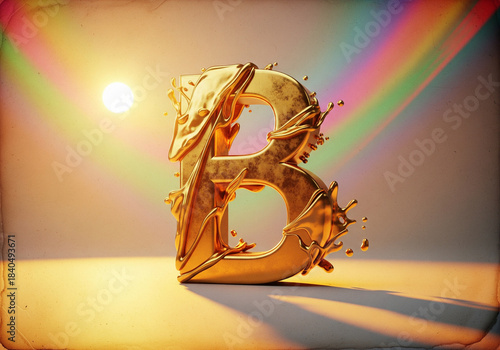 Letter B Gold abstract digital art