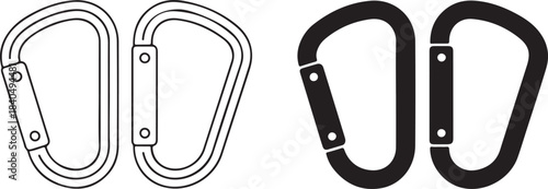 Two Carabiners One Outline One Solid Black Vector Icons climbing equipment