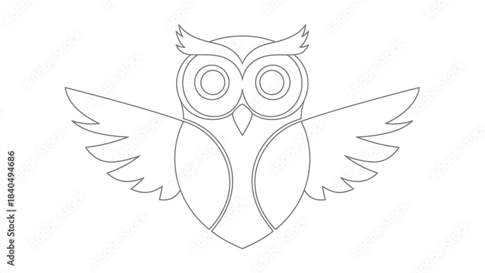Obraz premium Simple Line Art Drawing of an Owl with Spread Wings.