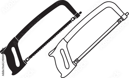Two Hacksaws One Black Silhouette One White Outline With Serrated Blades saw blade cutting