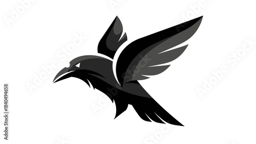 Dynamic Black Raven Logo with Spread Wings.
