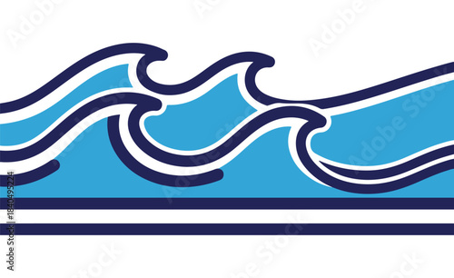 Stylized blue ocean waves graphic element for design projects border