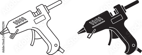 Two Hot Glue Guns One Outline One Solid Black On White Background tool craft
