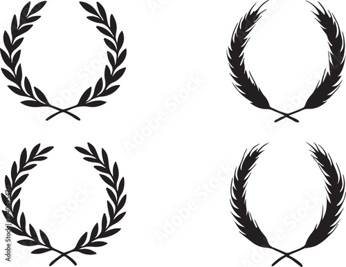  Elegant laurel wreath and wheat wreath vector illustration set