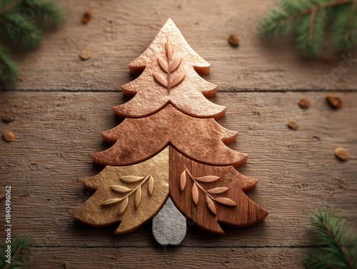Rustic Christmas Tree Decor: Elegant Wood and Metal Ornament