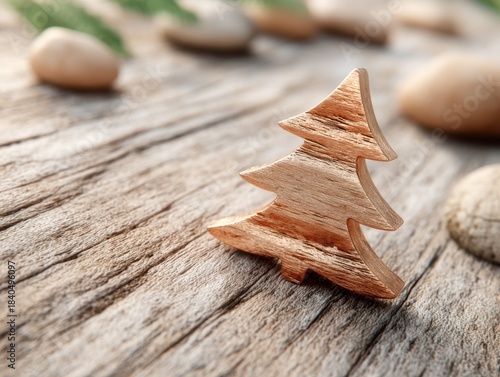 Wooden Christmas Tree Decor: Minimalist Holiday Ornament on Rustic Wood