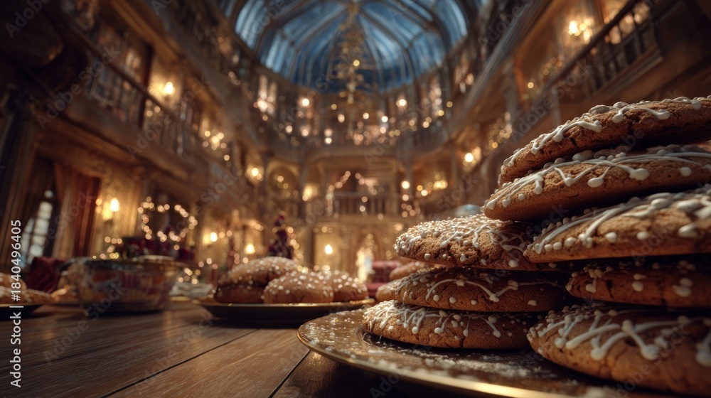 Obraz premium cozy holiday cookies baking in a grand hall,