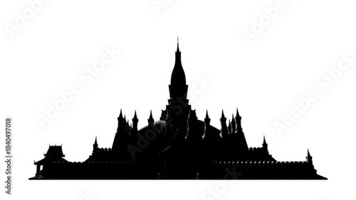 Pha That Luang Silhouette: Silhouette of Pha That Luang, a golden Buddhist stupa in Vientiane, Laos, showcases iconic landmark with dramatic flair.
