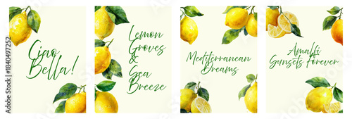 Vintage Italian summer poster featuring Amalfi lemons, Mediterranean coast vibes, and limoncello-inspired design. Perfect for food menus, travel postcards, or retro kitchen decor.