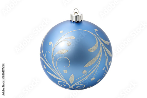 Blue Christmas Ornament with Gold Leaf Design isolated on white background. Christmas Ornament illustration on white.