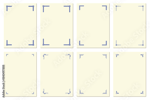 Square photo frame corners with blue crop marks. Minimal border guides for print layout and image trimming. Clean mockup elements for design, editing and template projects.